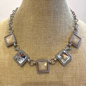 White House Black Market Necklace silver tone Statement w/ 5 faceted squares